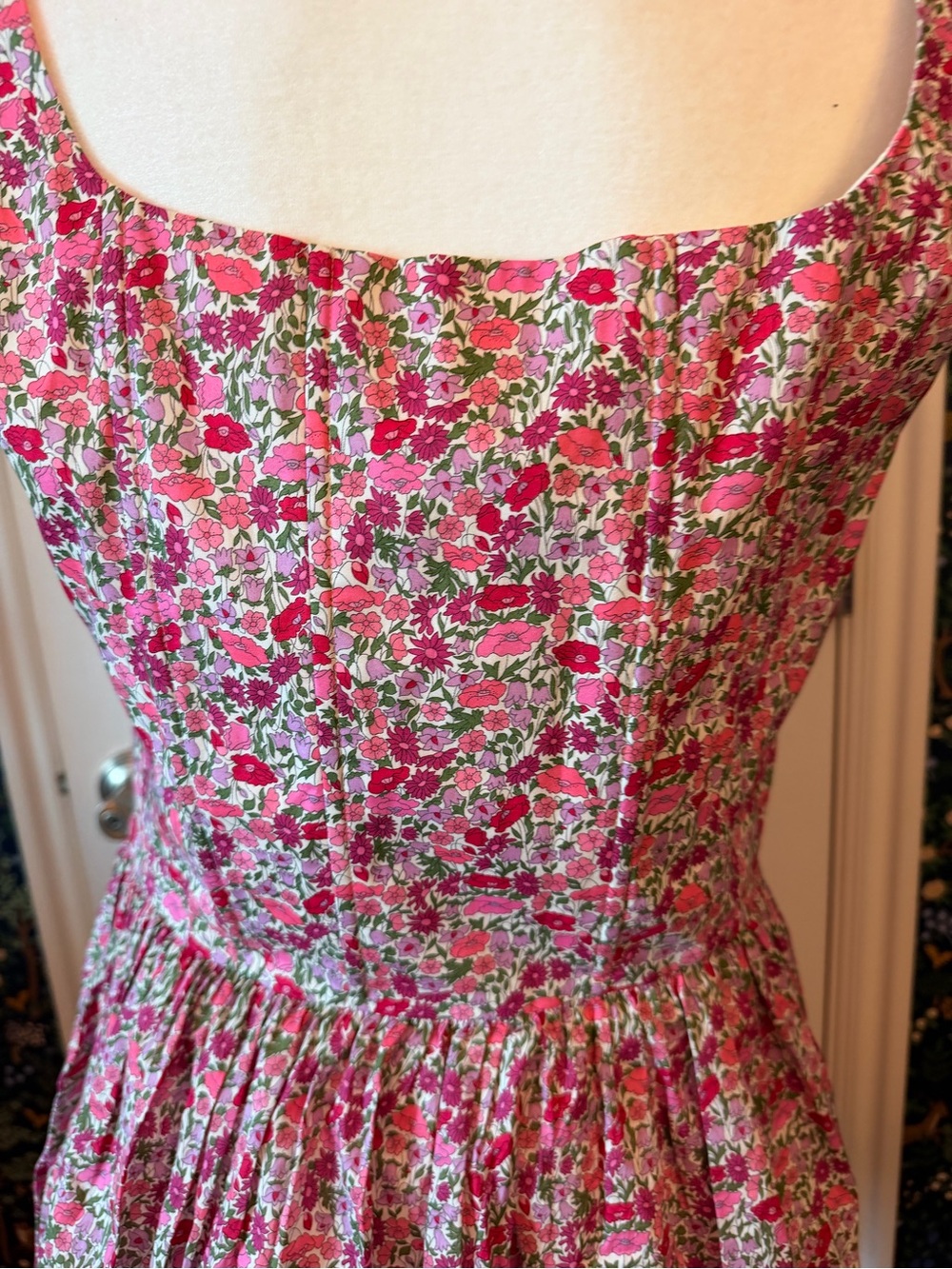 LoveShackFancy White Top with Pink Heart Button and Floral Tie - Picture 5 of 7